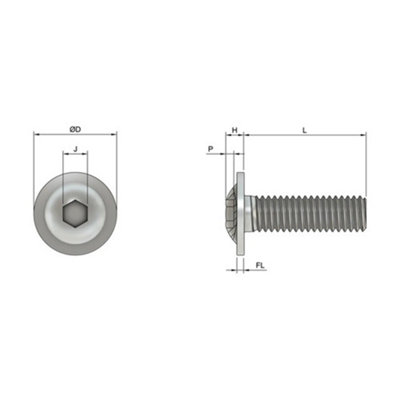 M10 x 35mm Flanged Button Head Screws Allen Socket Bolts Stainless Steel A2 ISO 7380-2 Pack of 10