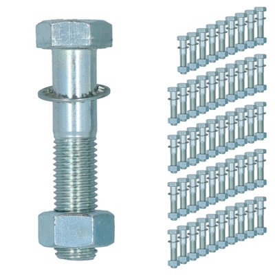 M16 (16mm) x 75mm High Tensile Tow Bar Ball Fixing Bolts Washers + Nuts 50 Pack