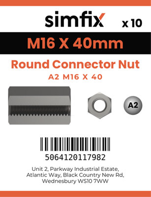 M16 X 40 Round Connector Nut 10 Pack A2 Stainless Steel