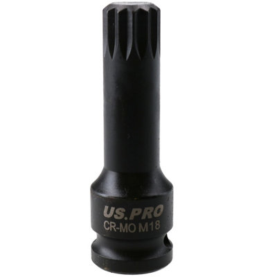 M18 x 78mm Spline Bit Triple Square Impacted Extra Long 1/2" Drive Male Socket