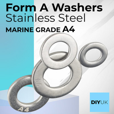 M2 Form A Flat Washers A4 Stainless Steel Premium Marine Grade Metal Washer DIN 125 / Size: M2 / Pack of: 10