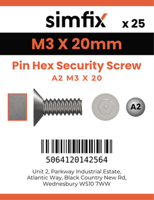 M3 X 20 Pin Hex Security Screw 25 Pack A2 Stainless Steel