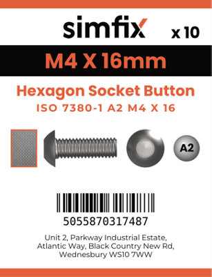 M4 X 16 Hexagon Socket Button Screw 10 Pack ISO 7380-1 A2 Stainless Steel