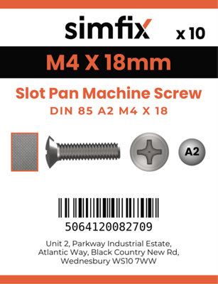 M4 X 18 Slot Pan Machine Screw 10 Pack DIN 85 A2 Stainless Steel