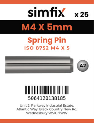 M4 X 5 Spring Pin 25 Pack ISO 8752 Stainless Steel