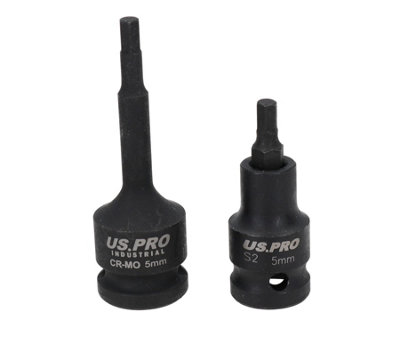 M5 5mm Short (53mm) + Long (78mm) Impacted Hex Allen key Sockets 1/2" Drive