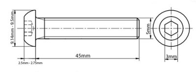 M5 (5mm x 45mm) - Pack of 50 - ISO 7380-1 - Black Zinc Flake 10.9 ...