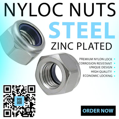 M6  (50 pcs) Premium Locking Nuts Nylon insert Lock Nut Steel Nyloc DIN 985 - 5