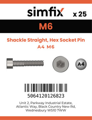 M6 Shackle Straight with Hex Socket Pin 25 Pack A4 Stainless Steel