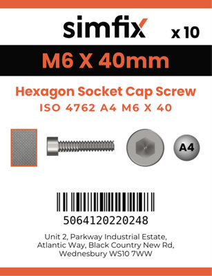 M6 X 40 Hexagon Socket Cap Screw 10 Pack ISO 4762 A4-80 A4 Stainless Steel