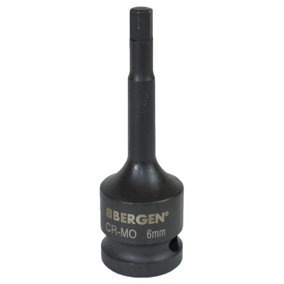 M6 x 78mm 1/2" Drive Extra Long Impact Impacted Allen Hex Key Socket Bergen