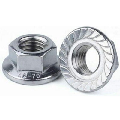 M8 (10 pcs) Hex Flanged Nuts with Serrated Flange A2 Stainless Steel DIN 6923 Flanged Nut - 3