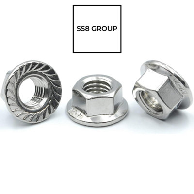 M8 (10 pcs) Hex Flanged Nuts with Serrated Flange A2 Stainless Steel DIN 6923 Flanged Nut - 5