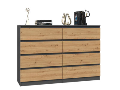 M8 140 Large Malwa Chest of Drawers Anthracite Artisan Oak