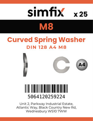 M8 Curved Spring Washer 25 Pack DIN 128-A A4 Stainless Steel