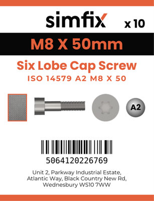 M8 X 50 Six Lobe Cap Screw 10 Pack ISO 14579 A2 Stainless Steel