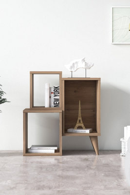 Mabel Bedside Table Bookshelf with 3 Storage Shelves, 60 x 27 x 65 cm Free Standing Shelves, Oak