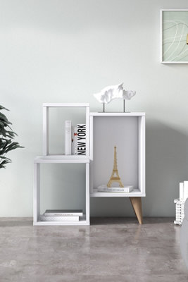 Mabel Bedside Table Bookshelf with 3 Storage Shelves, 60 x 27 x 65 cm Free Standing Shelves, White