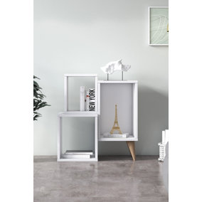 Mabel Bedside Table Bookshelf with 3 Storage Shelves, 60 x 27 x 65 cm Free Standing Shelves, White