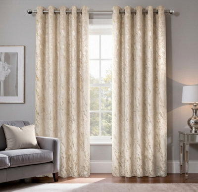 Mabel Blackout Velvet Eyelet Curtains, Natural - 66 x 90 inch Pair