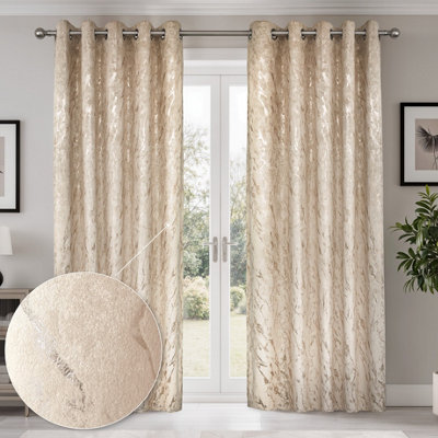 Mabel Blackout Velvet Eyelet Curtains, Natural - 66 x 90 inch Pair