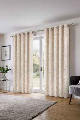 Mabel Blackout Velvet Eyelet Curtains, Natural - 66 x 90 inch Pair