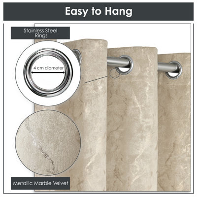 Mabel Blackout Velvet Eyelet Curtains, Natural - 66 x 90 inch Pair