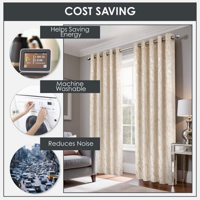 Mabel Blackout Velvet Eyelet Curtains, Natural - 66 x 90 inch Pair