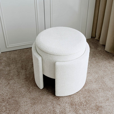 Mabel Ivory Boucle Storage Stool for Bedroom Living Room Home Decoration