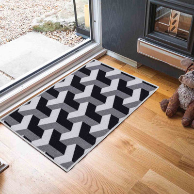 Machine Washable Chevron Design Anti Slip Doormats Grey 40x60 cm