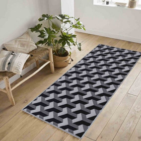 Machine Washable Chevron Design Anti Slip Doormats Grey 67x220 cm
