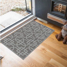 Machine Washable Cubed Trellis Design Anti Slip Doormats Dark Grey 57x90 cm