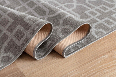 Machine Washable Cubed Trellis Design Anti Slip Doormats Dark Grey 57x90 cm