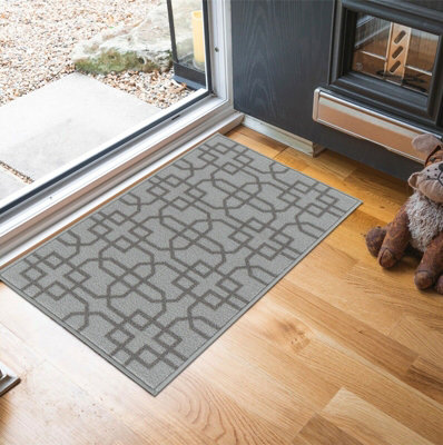 Machine Washable Cubed Trellis Design Anti Slip Doormats Silver 50x80 cm