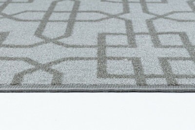 Machine Washable Cubed Trellis Design Anti Slip Doormats Silver 50x80 cm