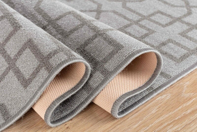 Machine Washable Cubed Trellis Design Anti Slip Doormats Silver 80x300 cm