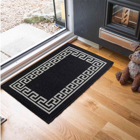Machine Washable Greek Key Design Anti Slip Doormats Black 120x160 cm