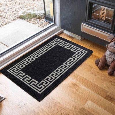 Machine Washable Greek Key Design Anti Slip Doormats Black 40x60 cm