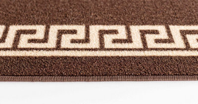 Machine Washable Greek Key Design Anti Slip Doormats Brown 57x90 cm