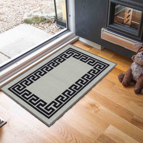 Machine Washable Greek Key Design Anti Slip Doormats Grey 57x90 cm