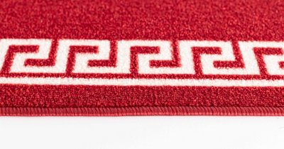 Machine Washable Greek Key Design Anti Slip Doormats Red White 57x90 cm