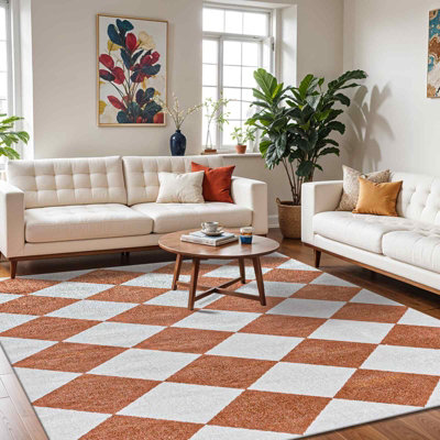 Machine Washable Modern Boho Diamond Rust Ghislaine Area Rug 160 x 213 ...