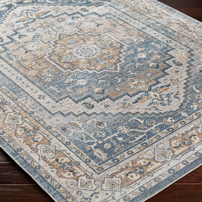 Machine Washable Oriental Boho Navy Blue Jennifer Area Rug 200 x 275 cm ...