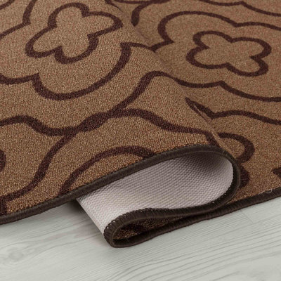 Machine Washable Quatrefoil Design Anti Slip Doormats Beige 160x220 cm