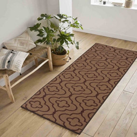 Machine Washable Quatrefoil Design Anti Slip Doormats Beige 80x300 cm