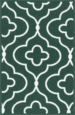 Machine Washable Quatrefoil Design Anti Slip Doormats Emerald 120x160 cm