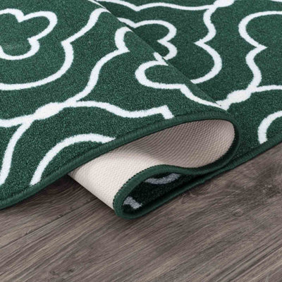 Machine Washable Quatrefoil Design Anti Slip Doormats Emerald 50x80 cm