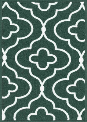 Machine Washable Quatrefoil Design Anti Slip Doormats Emerald 80x150 cm
