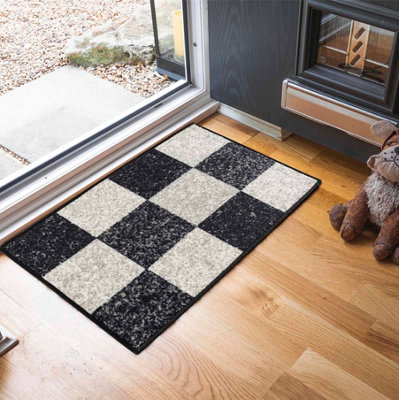 Machine Washable Square Design Anti Slip Doormats Black 57x90 cm