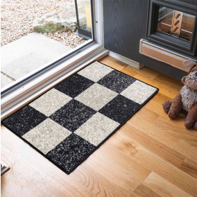 Machine Washable Square Design Anti Slip Doormats Black 67x120 cm